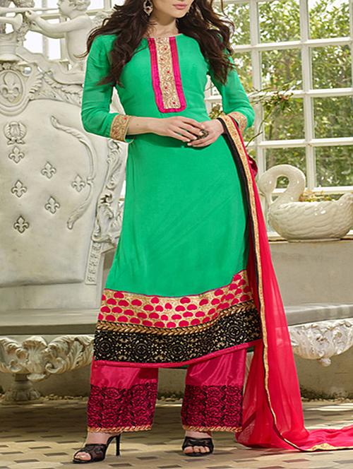 green, pink georgette unstitched suit - 1142521 - Very Small Image - 1
