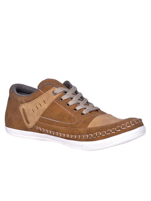 brown color, leatherette lace up sneakers - 11425780 - Very Small Image - 1