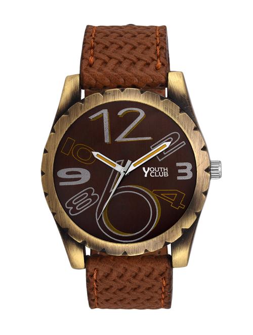 brown color, leatherette analog watch - 11427651 - Very Small Image - 1