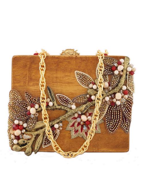 brown embellished wood clutch - 11429656 - Very Small Image - 1