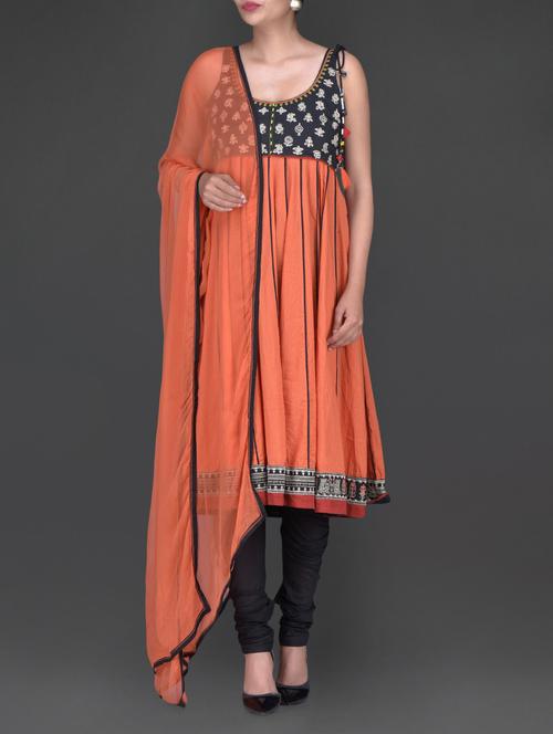 peacock embroidered rust orange anarkali suit - 1143001 - Very Small Image - 1
