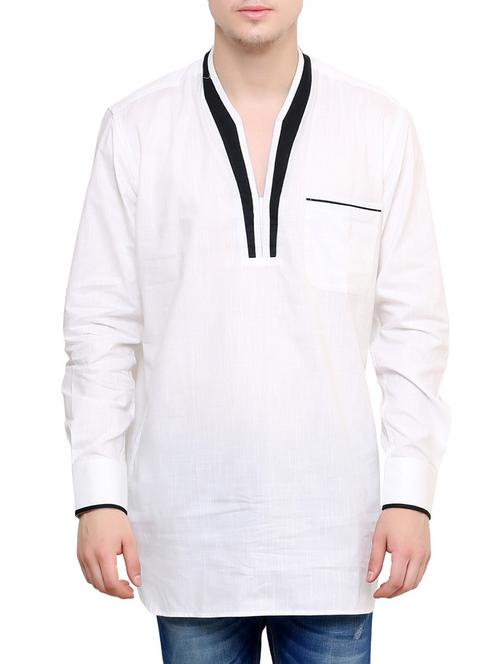 solid white cotton short kurta - 11431676 - Very Small Image - 1