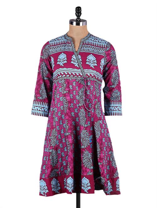 block printed magenta angarakha kurta - 1143187 - Very Small Image - 1