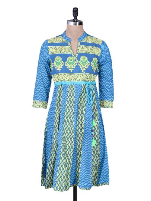 blue printed cotton kurta - 1143189 - Very Small Image - 1