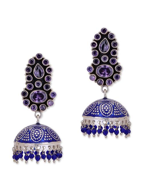blue color, jhumka with stone work - 11432224 - Very Small Image - 1