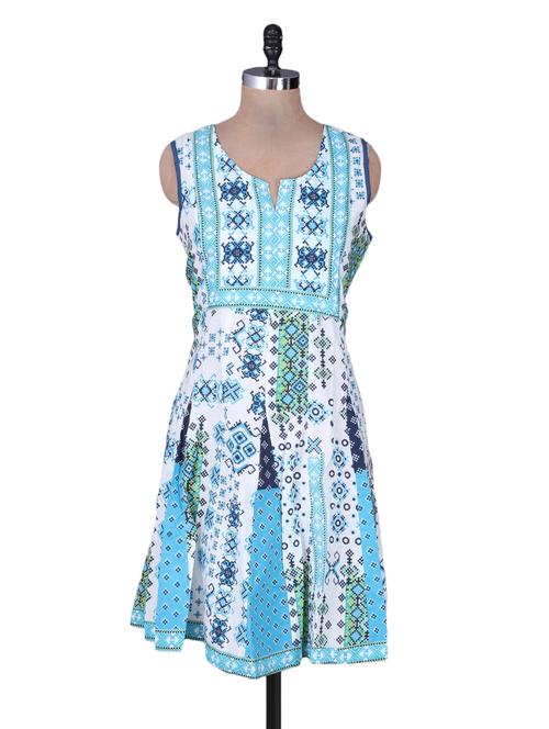 white printed frock style cotton kurta - 1143259 - Very Small Image - 1
