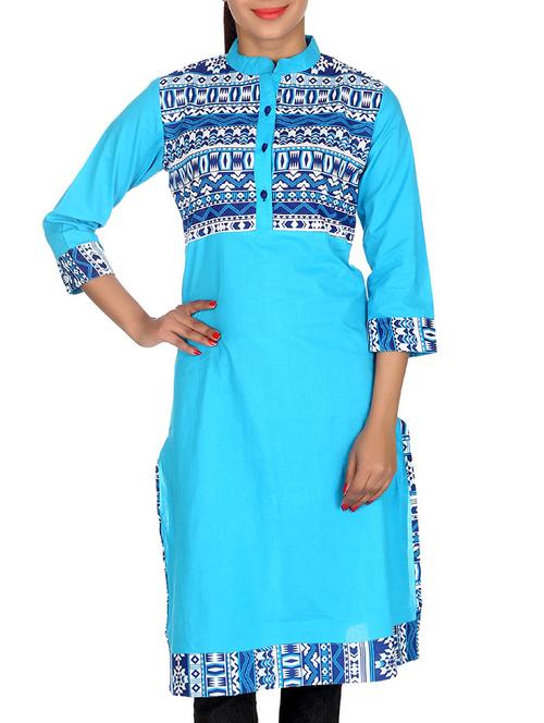 blue printed cotton kurta - 11433965 - Very Small Image - 1