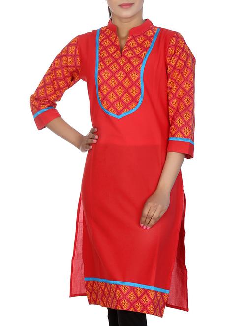 red printed cotton kurta - 11433984 - Very Small Image - 1