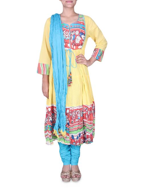 yellow and blue printed cotton suit set - 1143452 - Very Small Image - 1