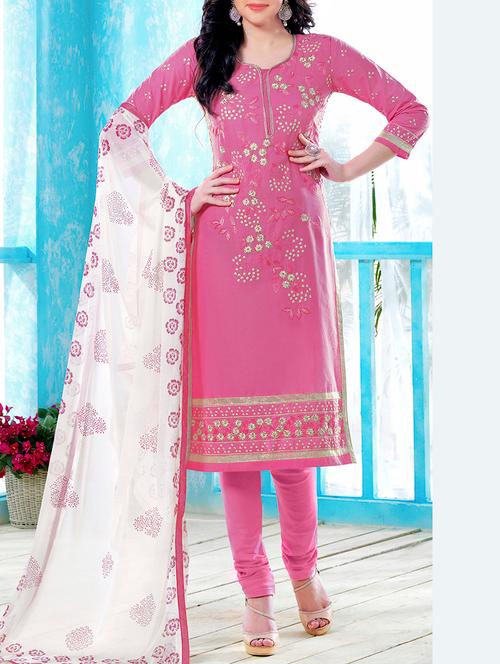 pink cotton unstitched suit - 11435000 - Very Small Image - 1