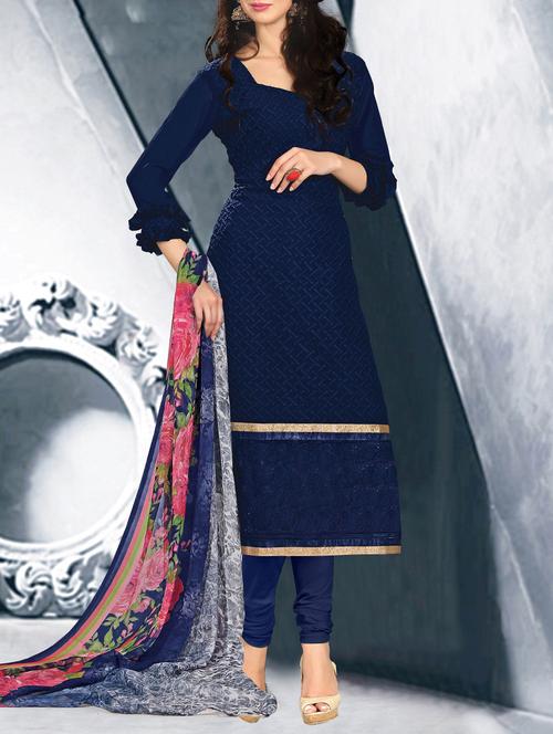blue georgette unstitched suit - 11435007 - Very Small Image - 1