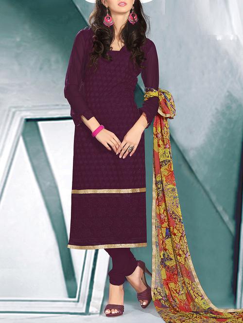 purple georgette unstitched suit - 11435008 - Very Small Image - 1