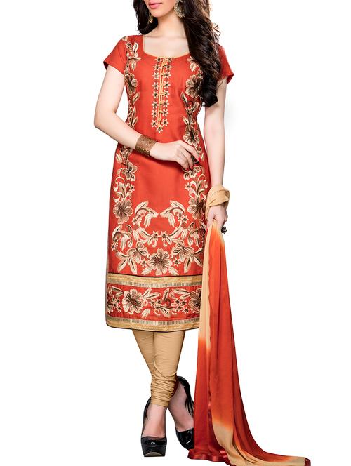 orange cotton unstitched suit - 11435021 - Very Small Image - 1