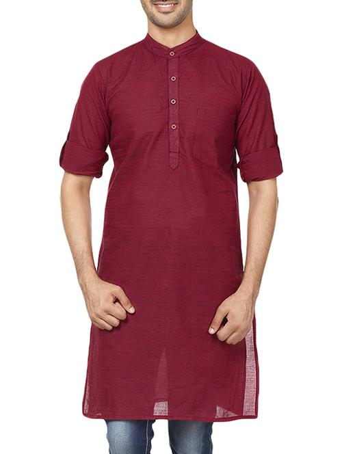 solid maroon cotton kurta - 11435860 - Very Small Image - 1