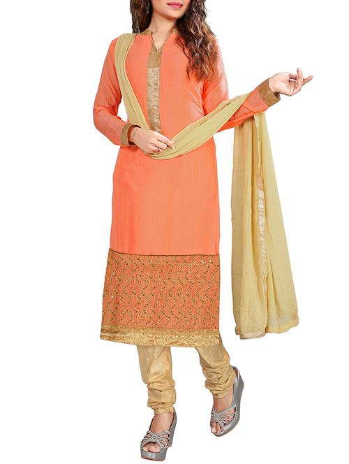 orange chiffon unstitched suit - 11438035 - Very Small Image - 1