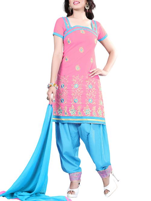 pink chanderi cotton unstitched suit - 11438086 - Very Small Image - 1