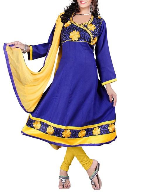blue cotton unstitched suit - 11438095 - Very Small Image - 1