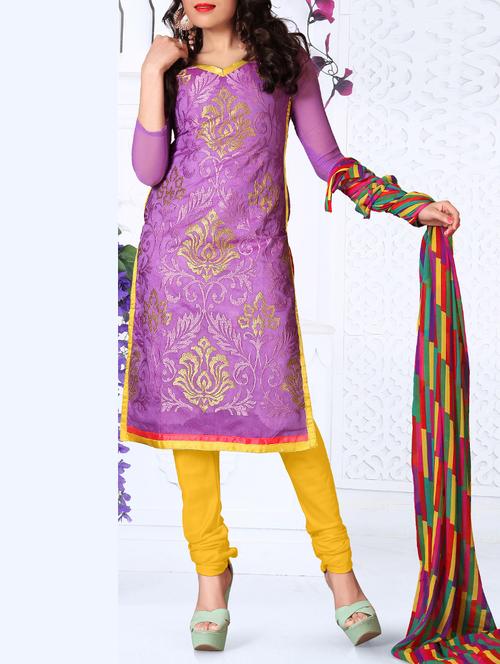 purple cotton unstitched suit - 11438105 - Very Small Image - 1