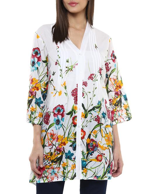 white floral printed cotton tunic - 11438551 - Very Small Image - 1