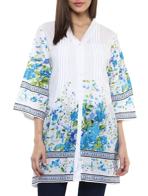 white floral printed cotton tunic - 11438552 - Very Small Image - 1