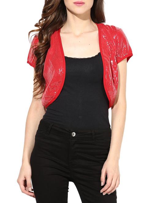 solid red sequined polyester shrug - 11438641 - Very Small Image - 1