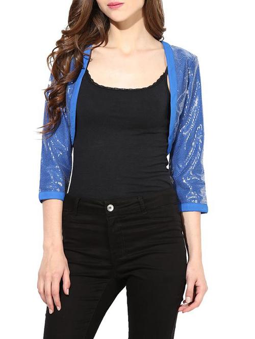 solid blue sequined polyester shrug - 11438642 - Very Small Image - 1