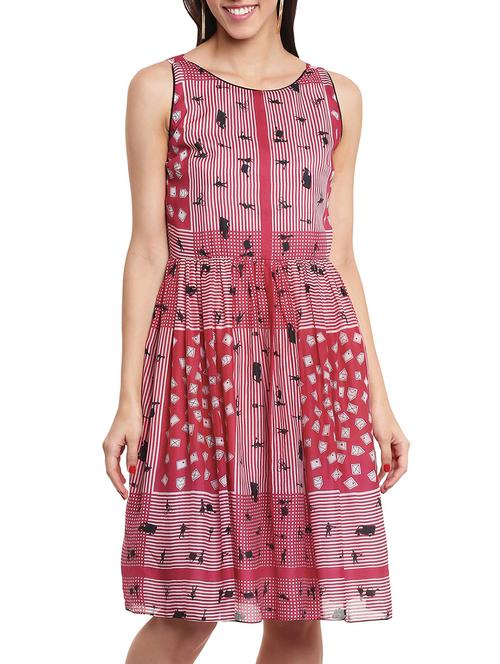red viscose fit & flare dress - 11439908 - Very Small Image - 1