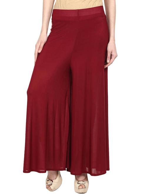 solid maroon satin palazzo - 11441831 - Very Small Image - 1