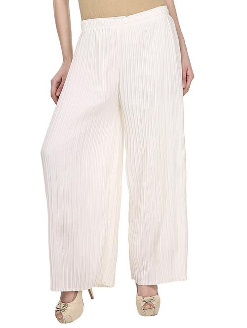 solid white pleated georgette palazzo - 11441838 - Very Small Image - 1