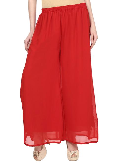 solid red georgette palazzo - 11441847 - Very Small Image - 1