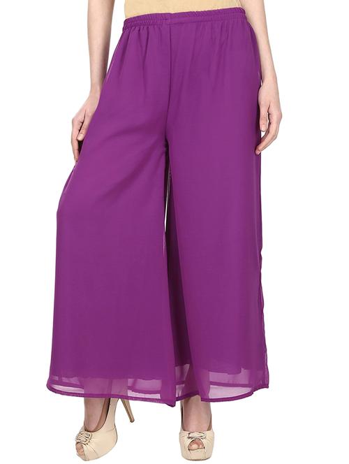 solid purple georgette palazzo - 11441848 - Very Small Image - 1