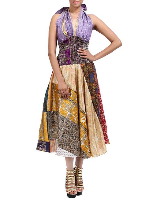 multicolored printed art silk dress - 11445165 - Very Small Image - 1