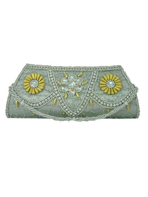 silver silk embellished clutch - 11450628 - Very Small Image - 1
