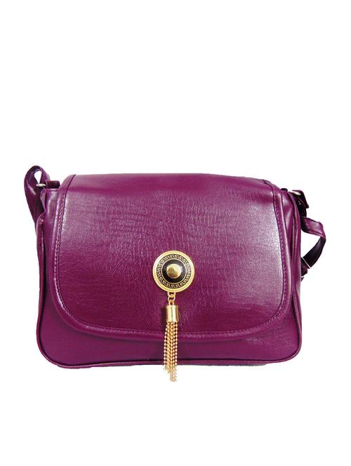 solid purple leatherette embellished sling bag - 11450728 - Very Small Image - 1
