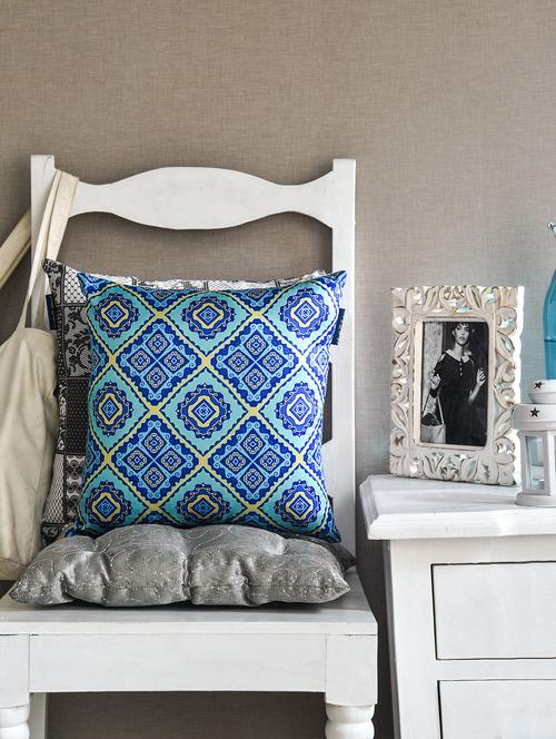 blue and beige polyester printed cushion cover - 1145186 - Very Small Image - 1