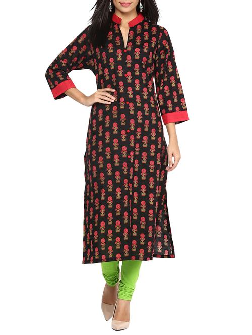 black printed cotton kurta - 11452095 - Very Small Image - 1