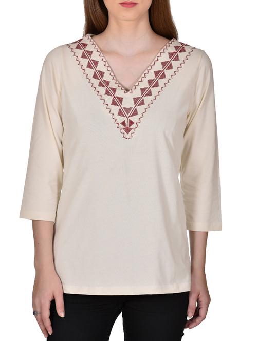 embroidered neck top - 11452457 - Very Small Image - 1