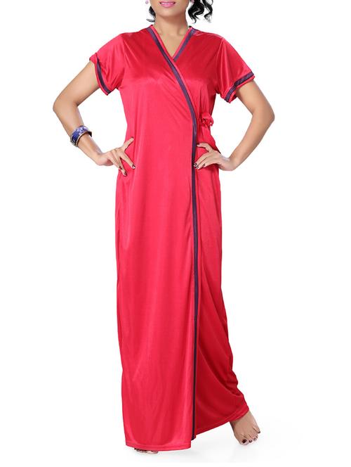 red satin nighty & wrap gown - 1145273 - Very Small Image - 1