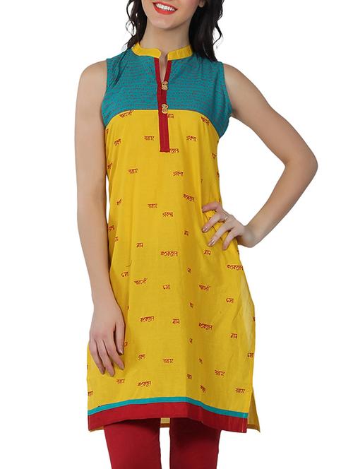 yellow cotton straight kurta - 1145447 - Very Small Image - 1