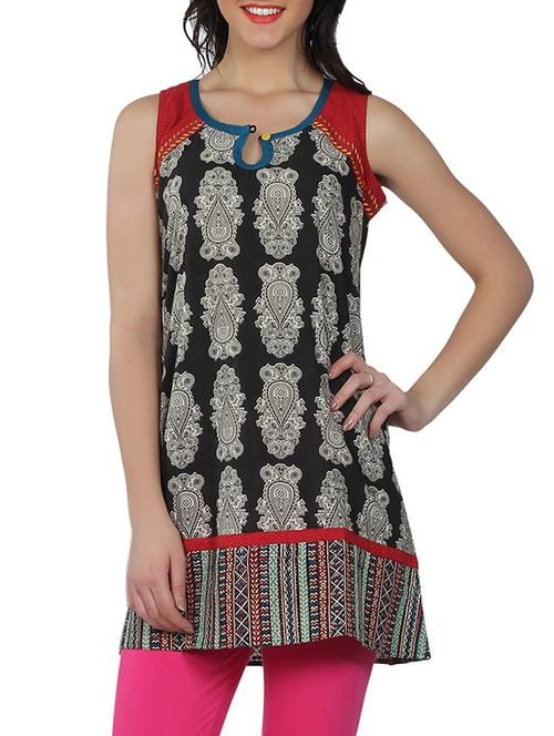monochrome printed sleeveless kurti - 1145470 - Very Small Image - 1