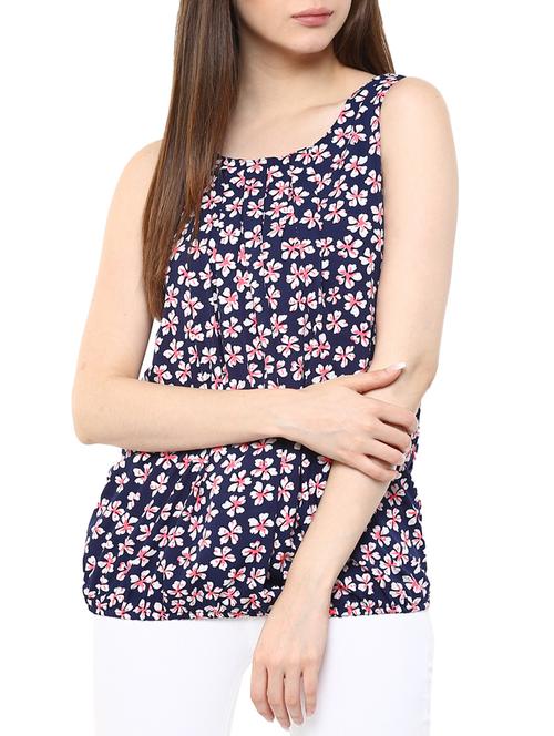 navy blue crepe floral print top - 11455545 - Very Small Image - 1