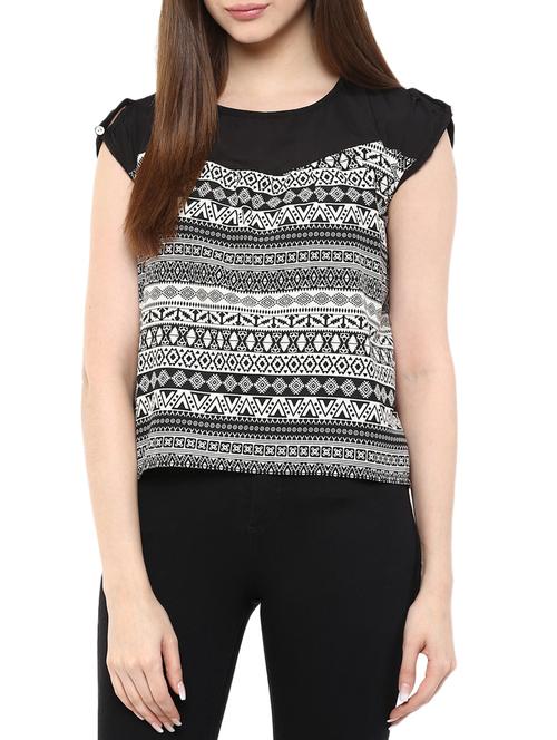 black crepe printed asymmetrical top - 11455547 - Very Small Image - 1