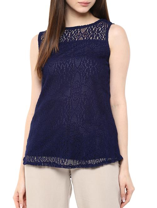 solid navy blue net top - 11455567 - Very Small Image - 1
