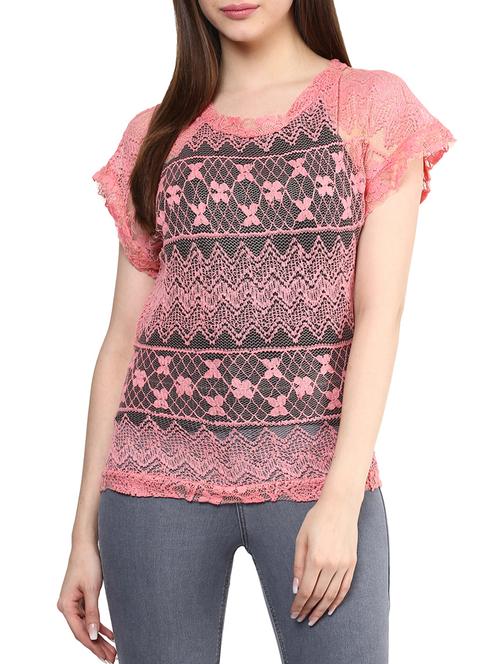 solid pink lace top - 11455624 - Very Small Image - 1