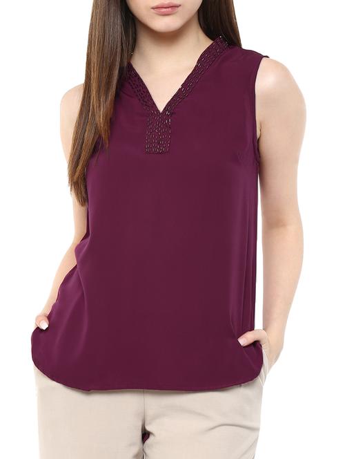 solid purple polycrepe asymmetrical top - 11455627 - Very Small Image - 1