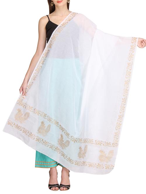 white pure silk block print dupatta - 11456540 - Very Small Image - 1