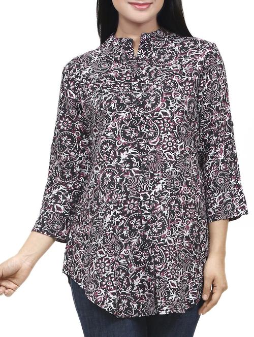 mandarin collar printed rayon tunic - 1145770 - Very Small Image - 1