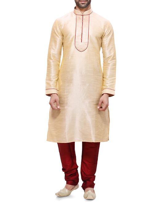beige silk blend kurta pyjama set - 11458832 - Very Small Image - 1