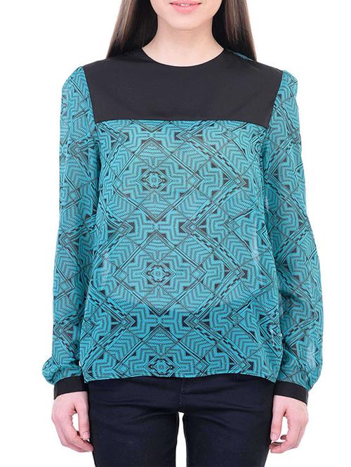 contrast paneled sheer top - 11459446 - Very Small Image - 1