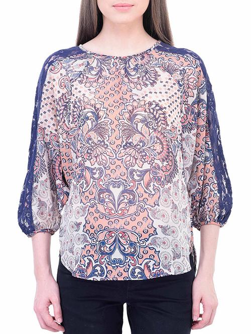 contrast lace insert tunic - 11459470 - Very Small Image - 1